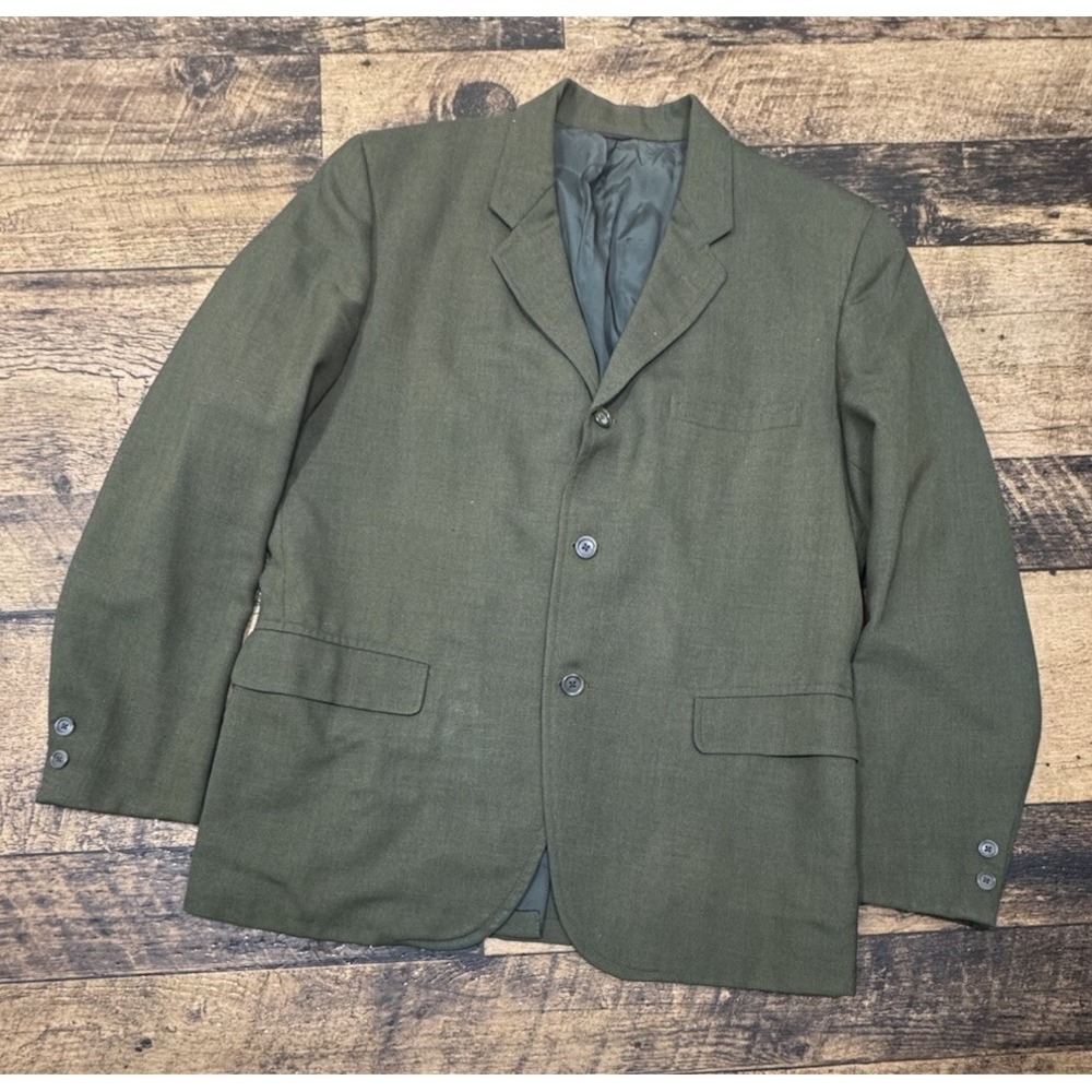Vintage Tweed Sport Coat LlMens Green Wool Herringbone Luke Winslow‎ King Folk